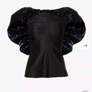 NWT PACO RABANNE Sequin-embellished off-shoulder woven top black - size 34